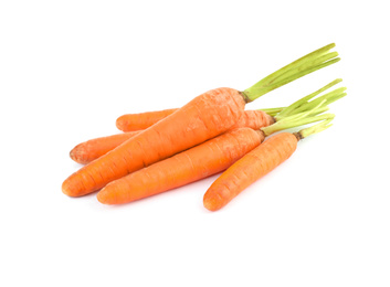 Photo of Bunch of fresh ripe carrots isolated on white