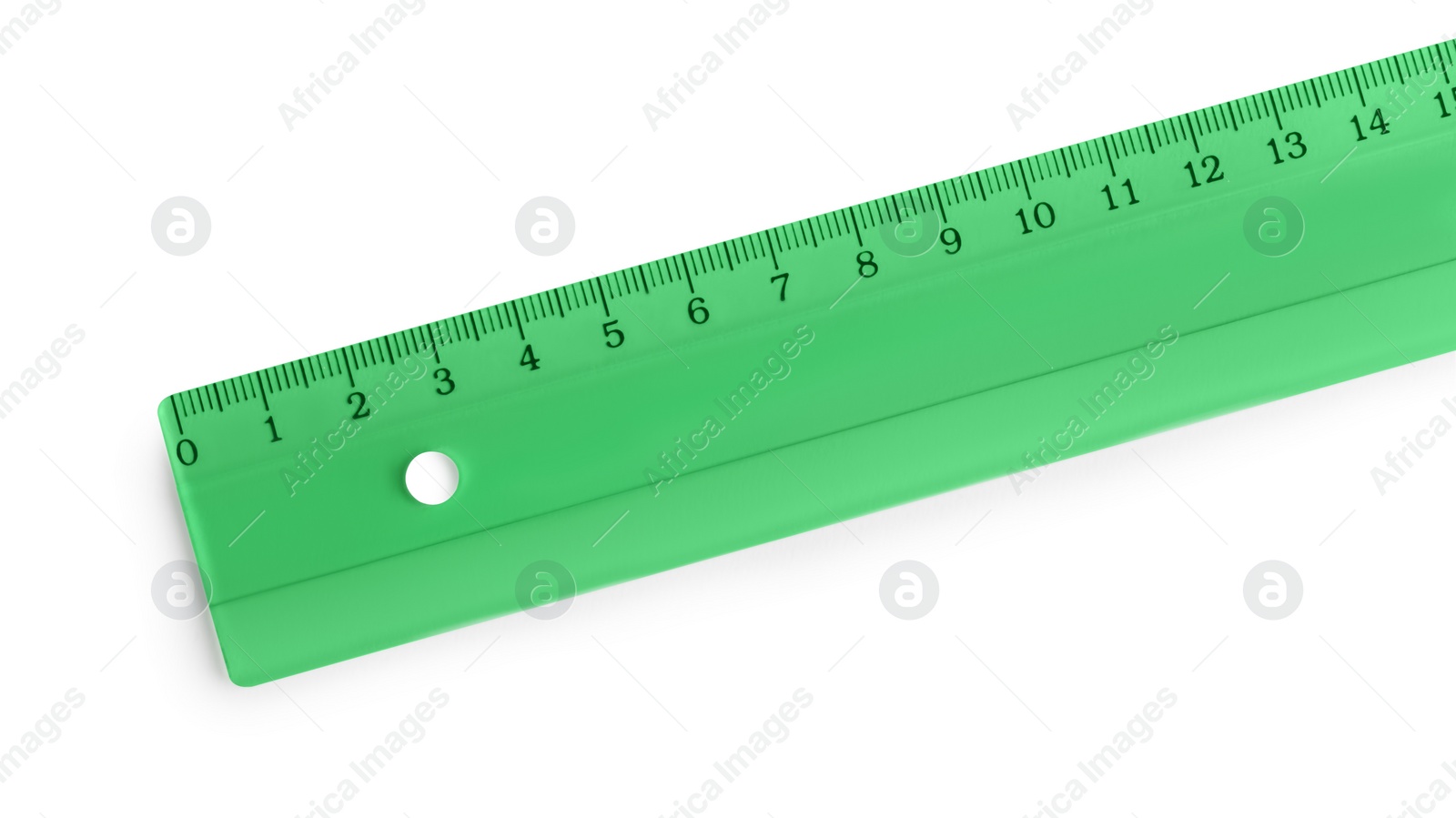 Photo of Ruler with measuring length markings in centimeters isolated on white, top view