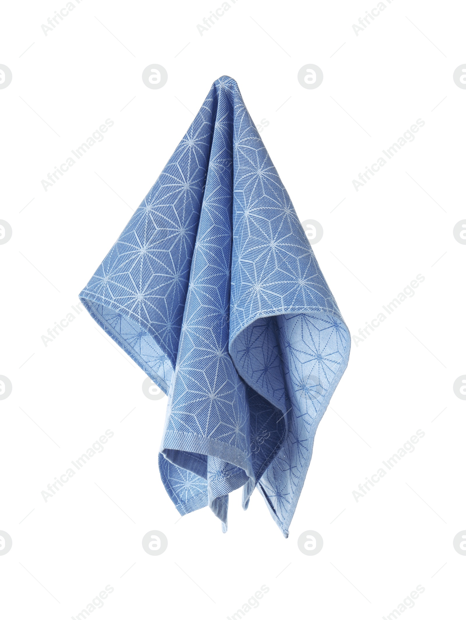 Photo of New blue napkin with pattern isolated on white