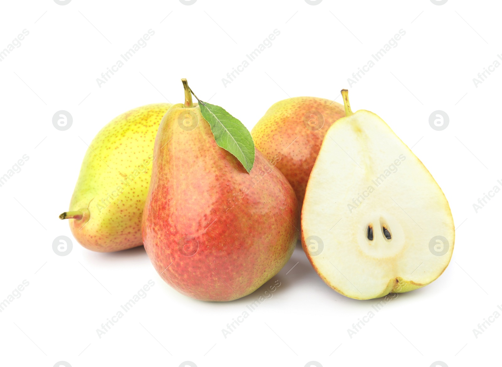 Photo of Heap of ripe juicy pears isolated on white