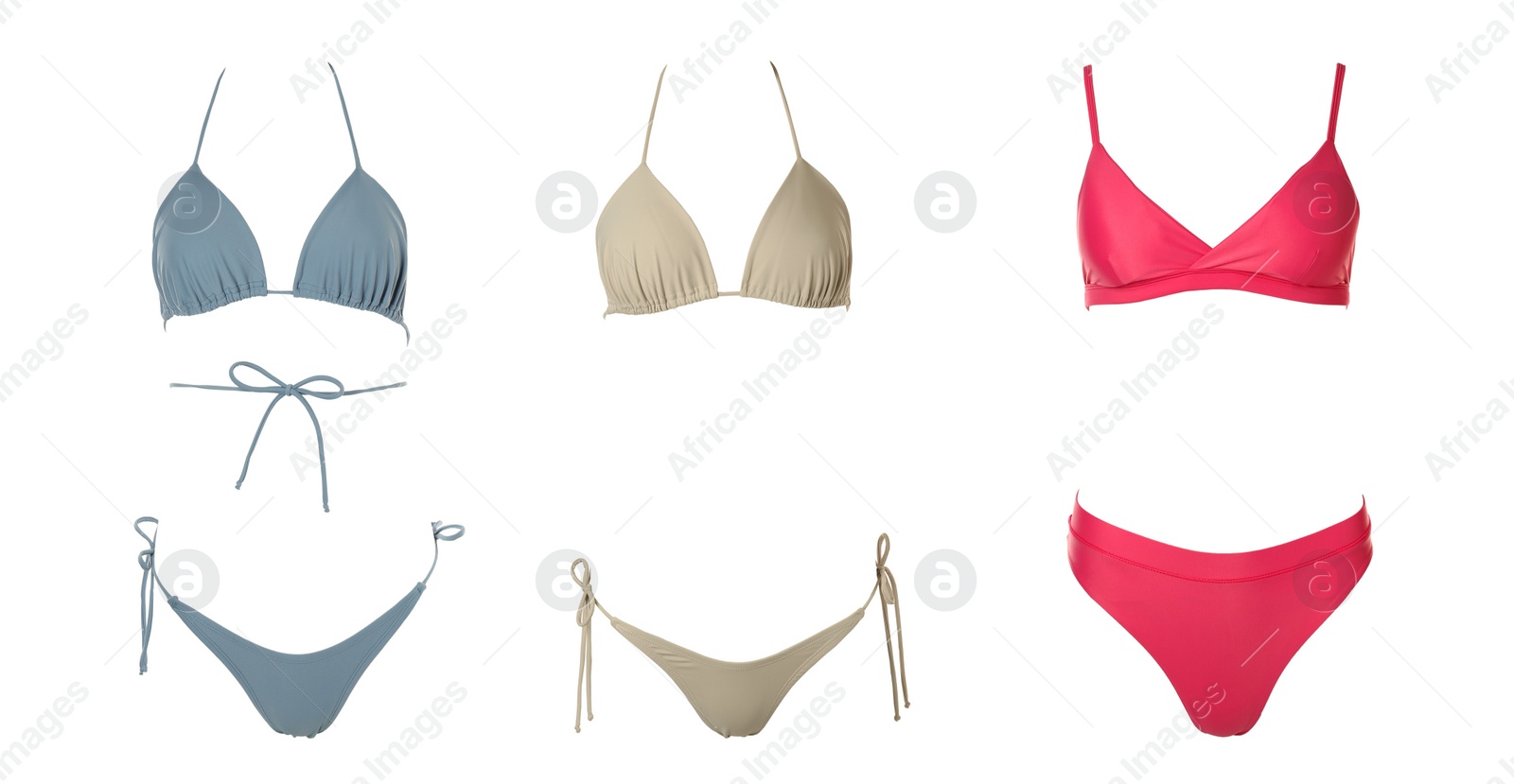 Image of Collection of different stylish bikini on white background. Banner design