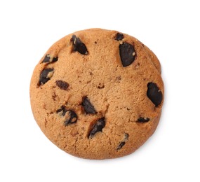 Photo of Delicious chocolate chip cookie isolated on white, top view