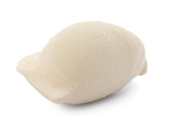 Raw dumpling with tasty filling on white background