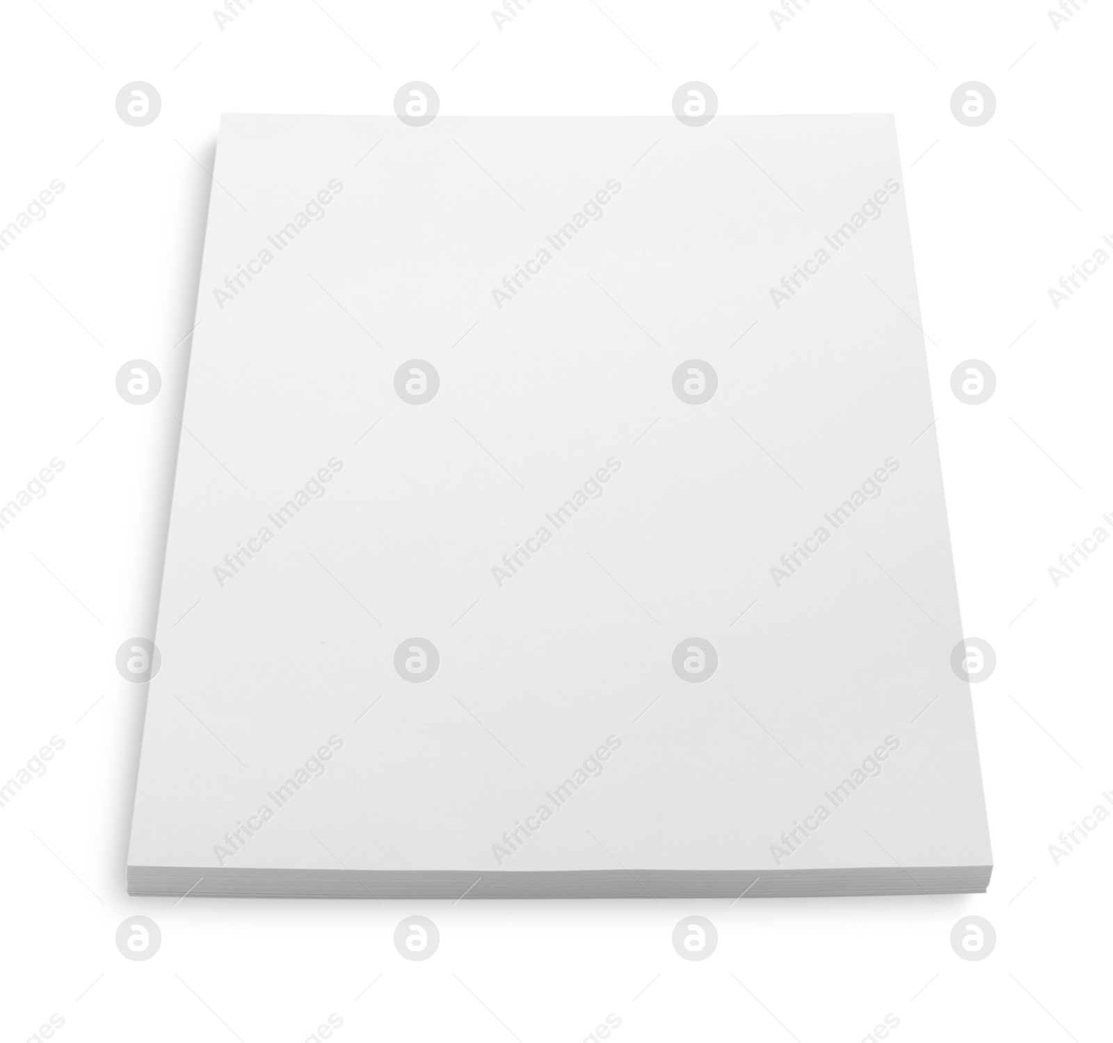 Photo of Stack of blank paper sheets for brochure isolated on white