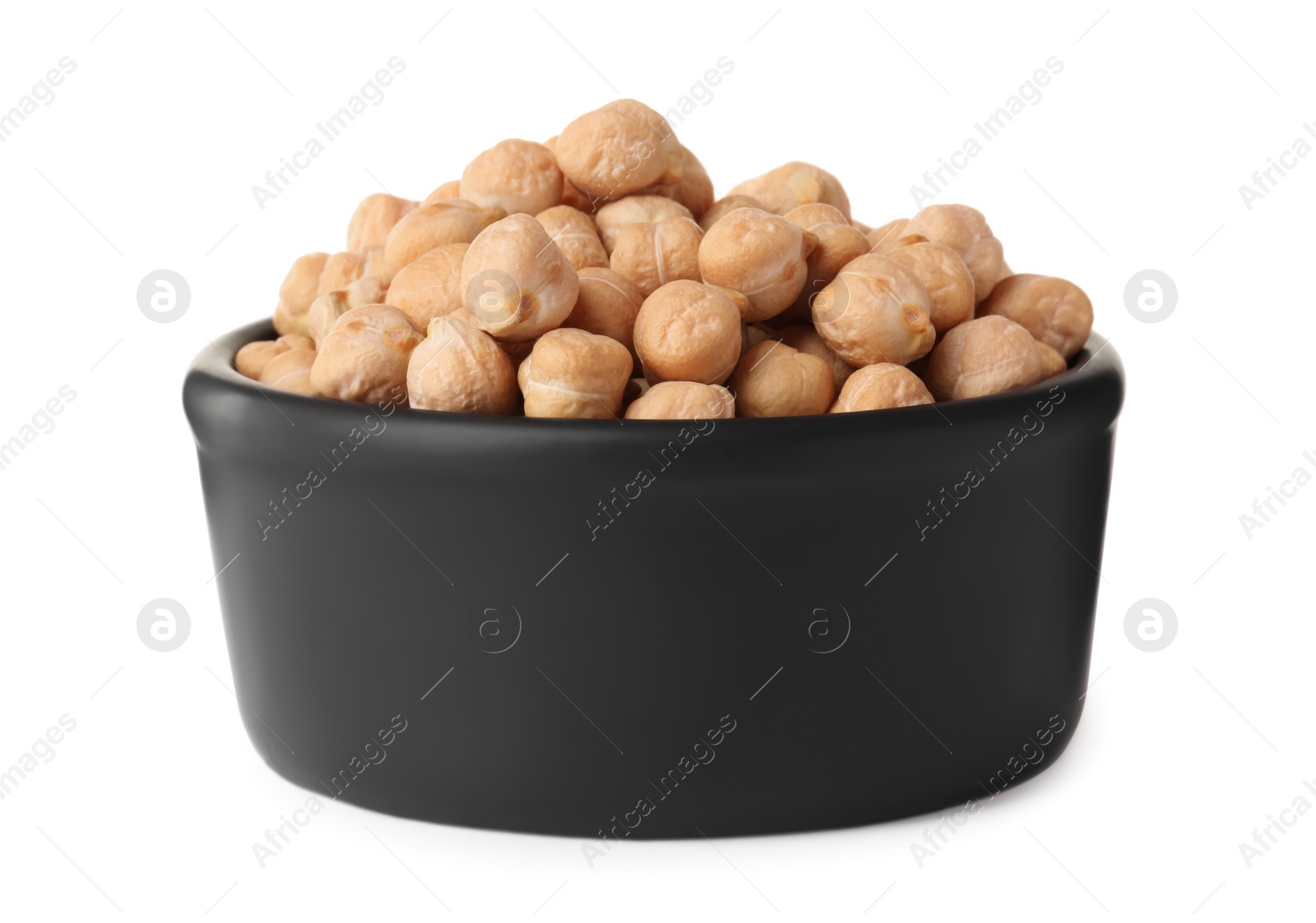 Photo of Raw chickpeas in bowl on white background