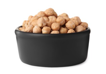 Photo of Raw chickpeas in bowl on white background