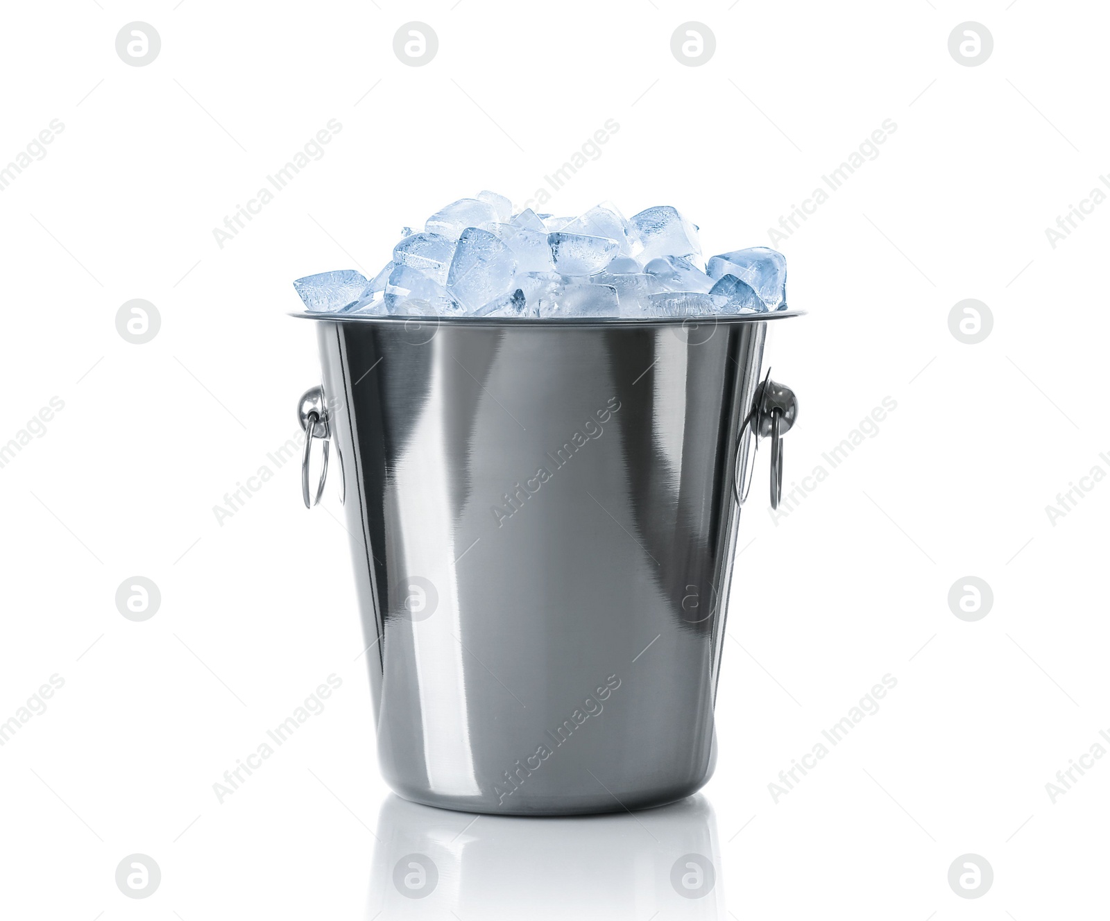 Photo of Ice cubes in bucket isolated on white