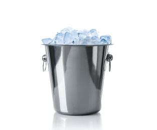 Ice cubes in bucket isolated on white