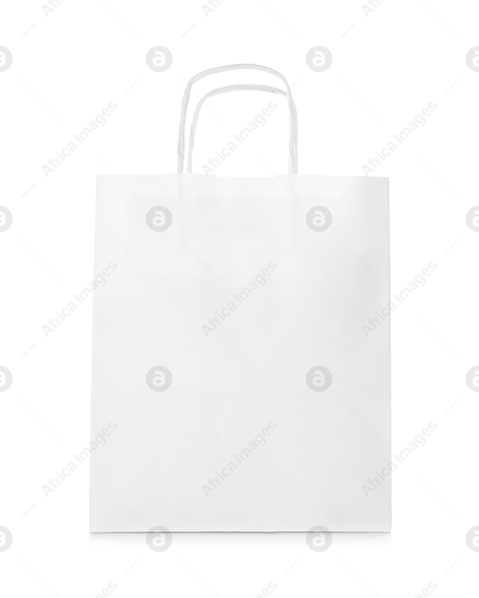 Photo of Empty shopping paper bag on white background