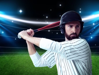 Image of Professional baseball player with bat on stadium