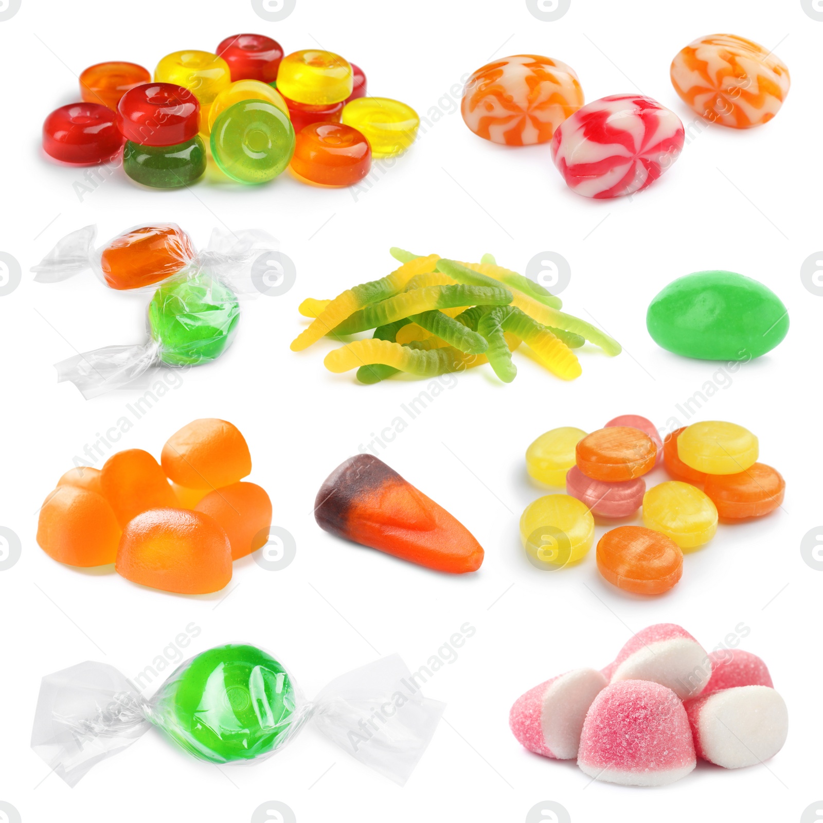Image of Different tasty candies isolated on white, set