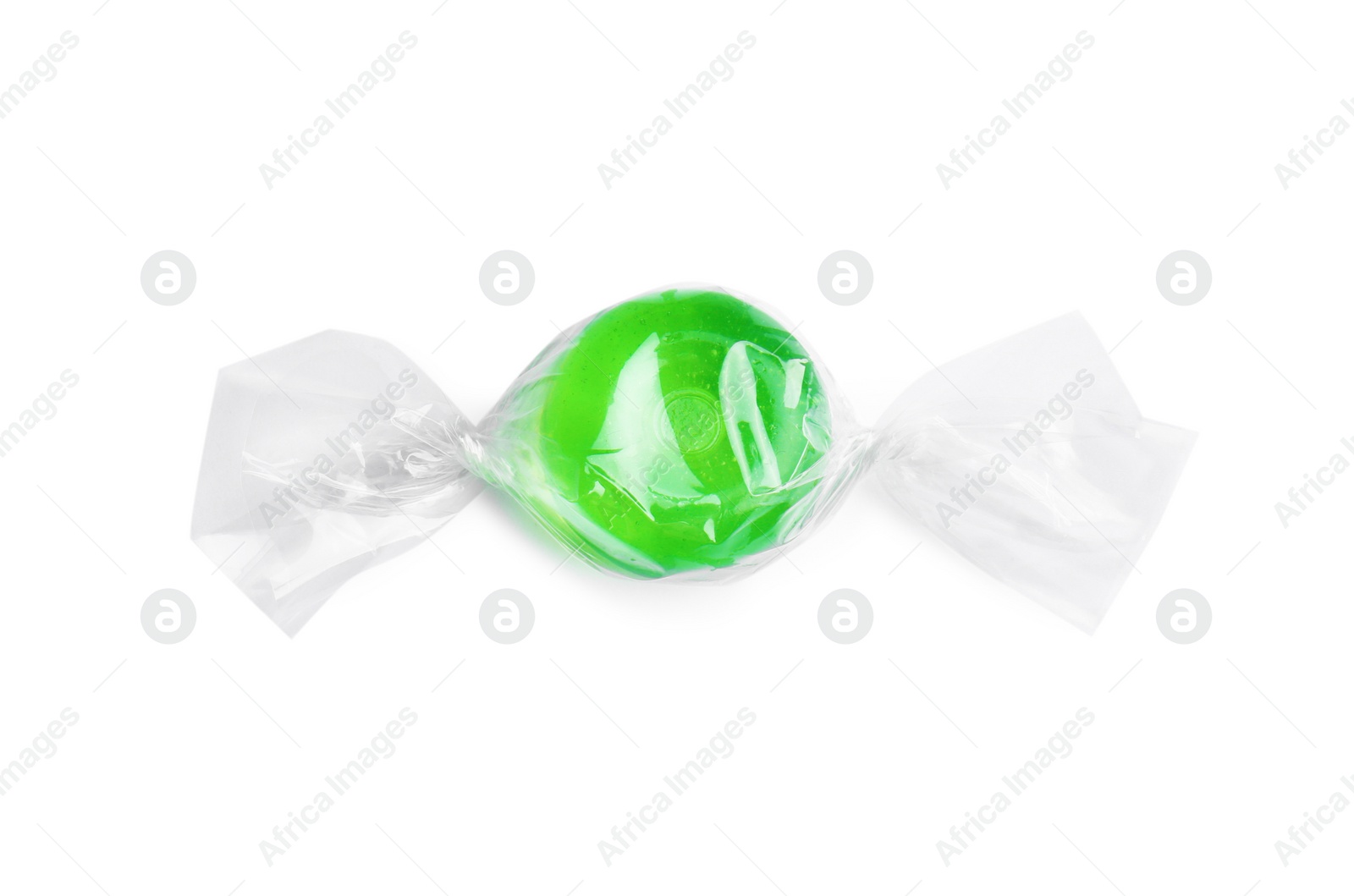 Photo of Wrapped delicious colorful candy on white background