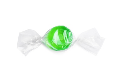 Wrapped delicious colorful candy on white background