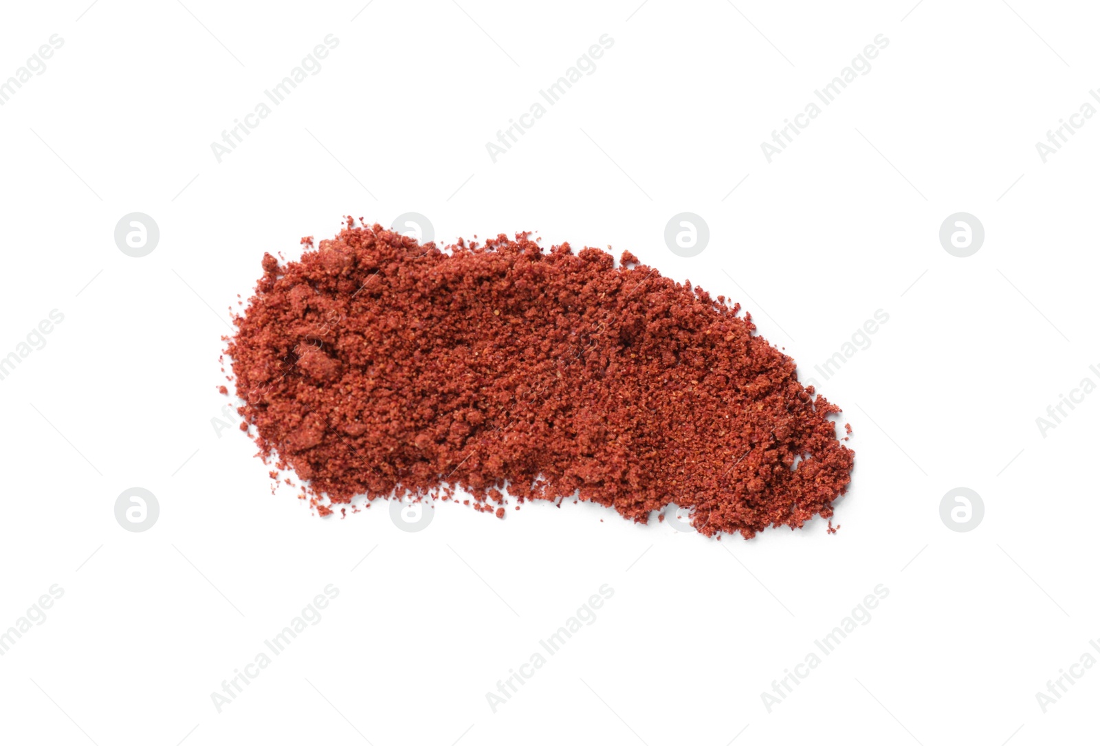 Photo of Heap of dried cranberry powder isolated on white, top view