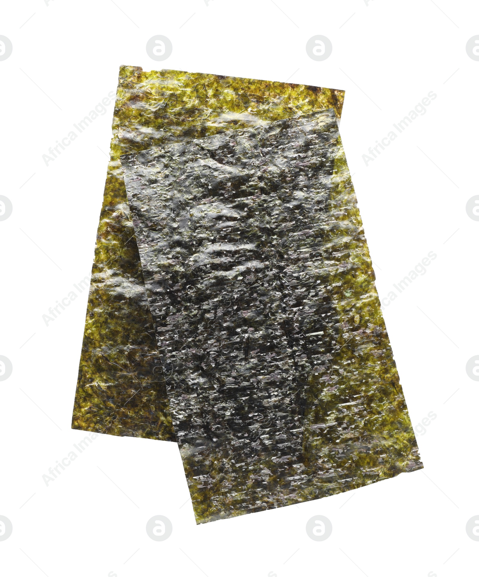 Photo of Dry nori sheets on white background, top view