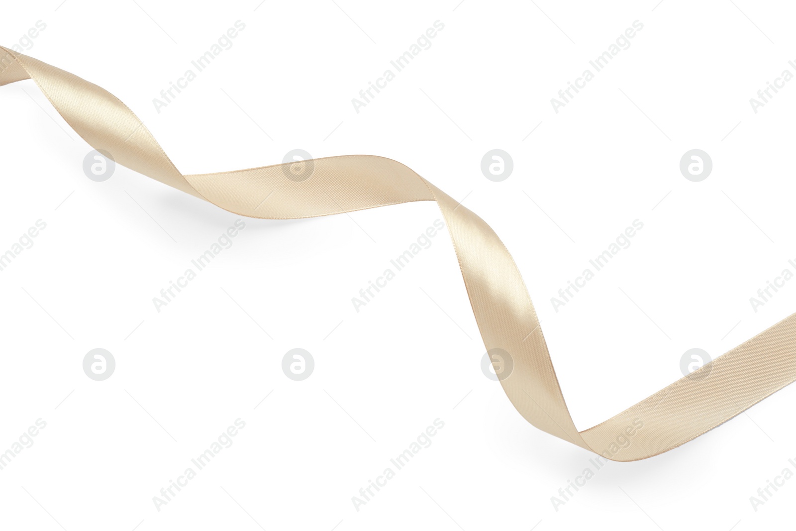 Photo of Beautiful golden ribbon isolated on white, top view