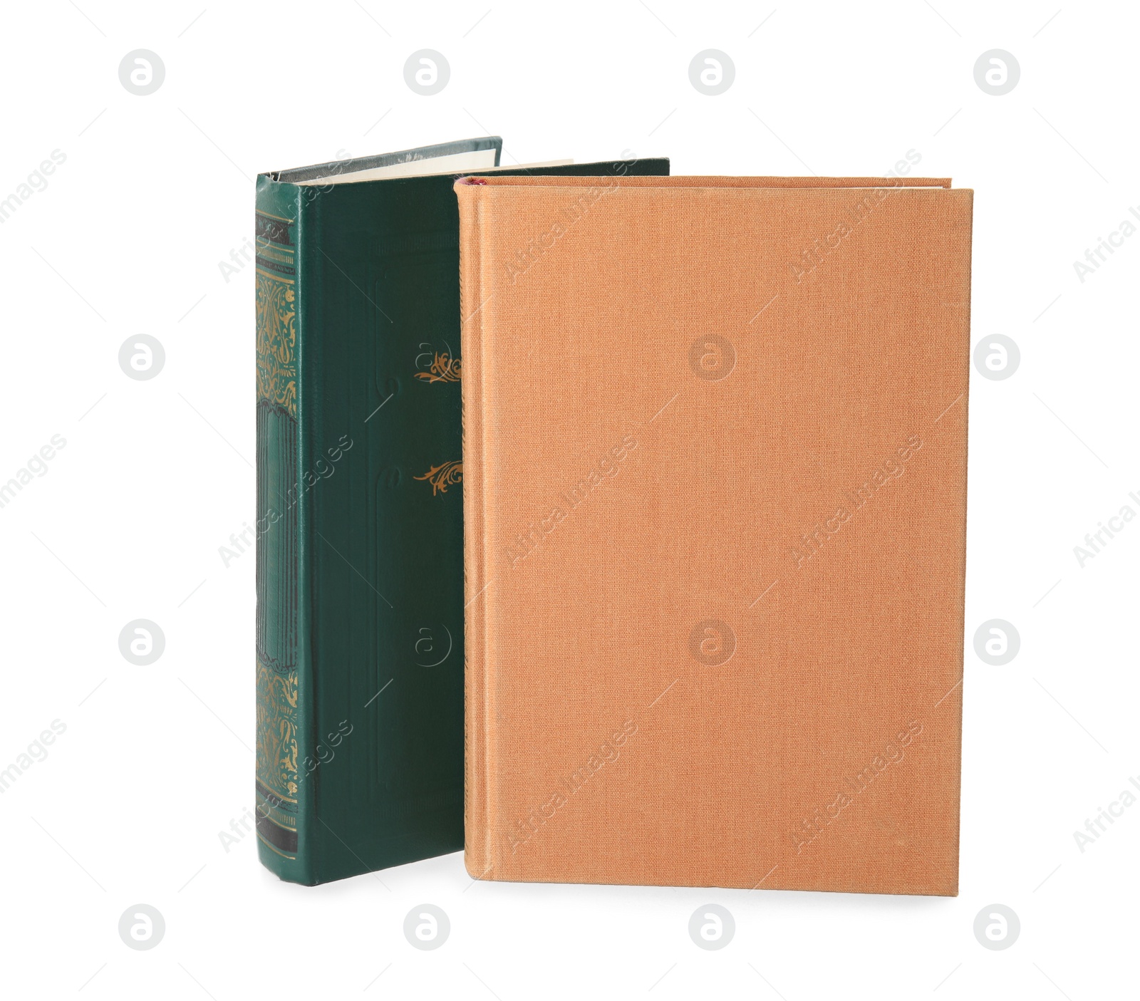 Photo of Books with blank covers on white background