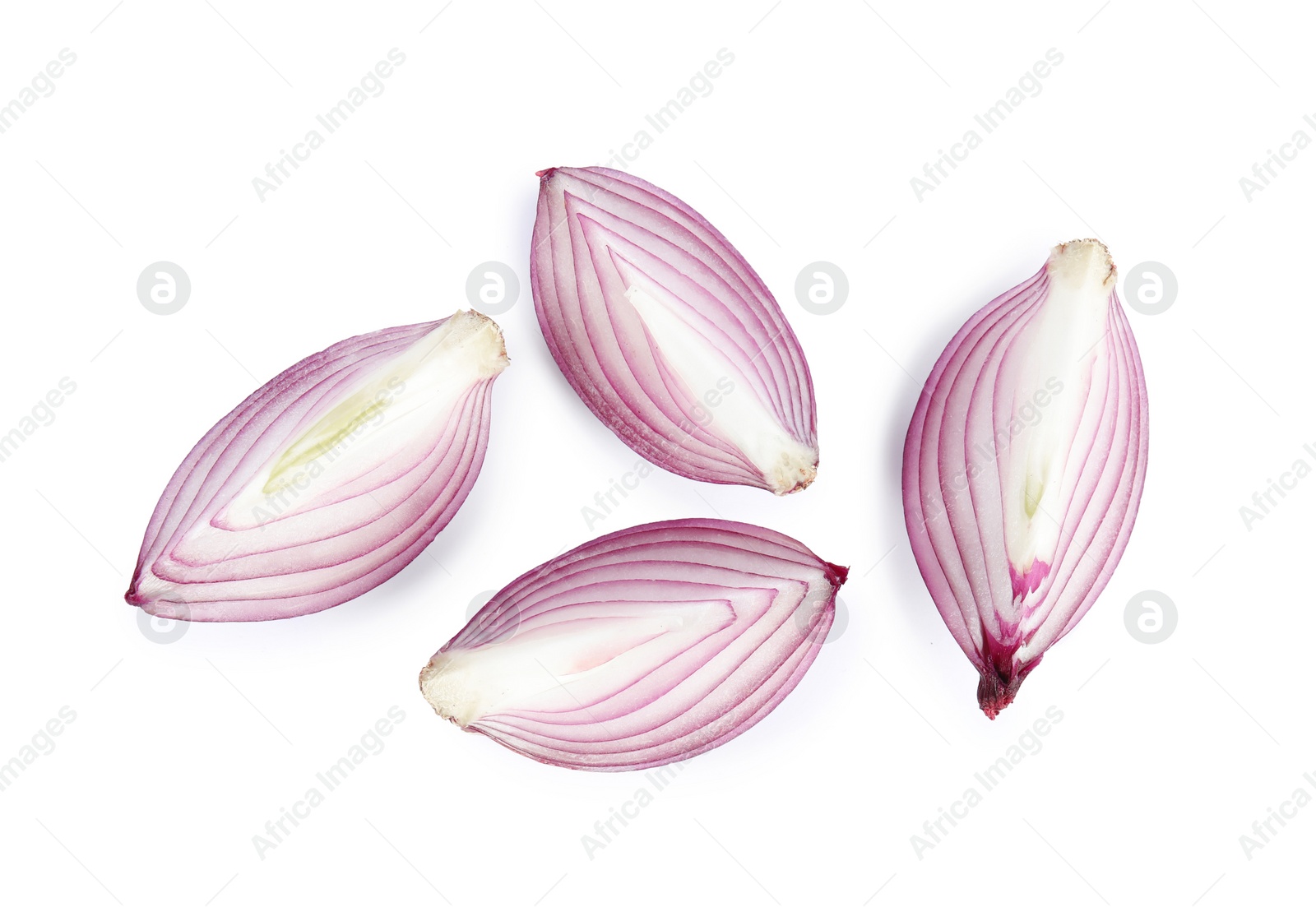 Photo of Fresh cut red onion on white background, top view