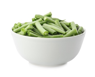 Fresh green beans in bowl isolated on white