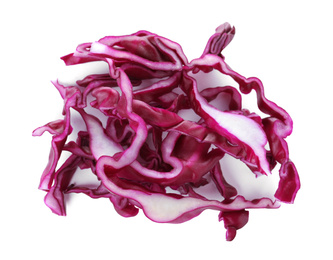 Chopped fresh red cabbage isolated on white, above view