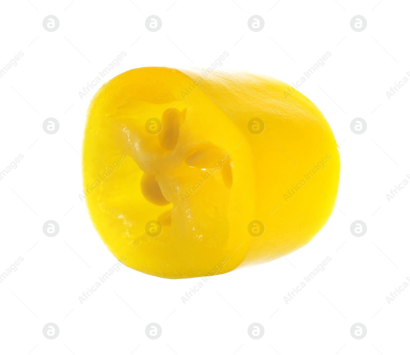 Photo of Piece of yellow hot chili pepper isolated on white
