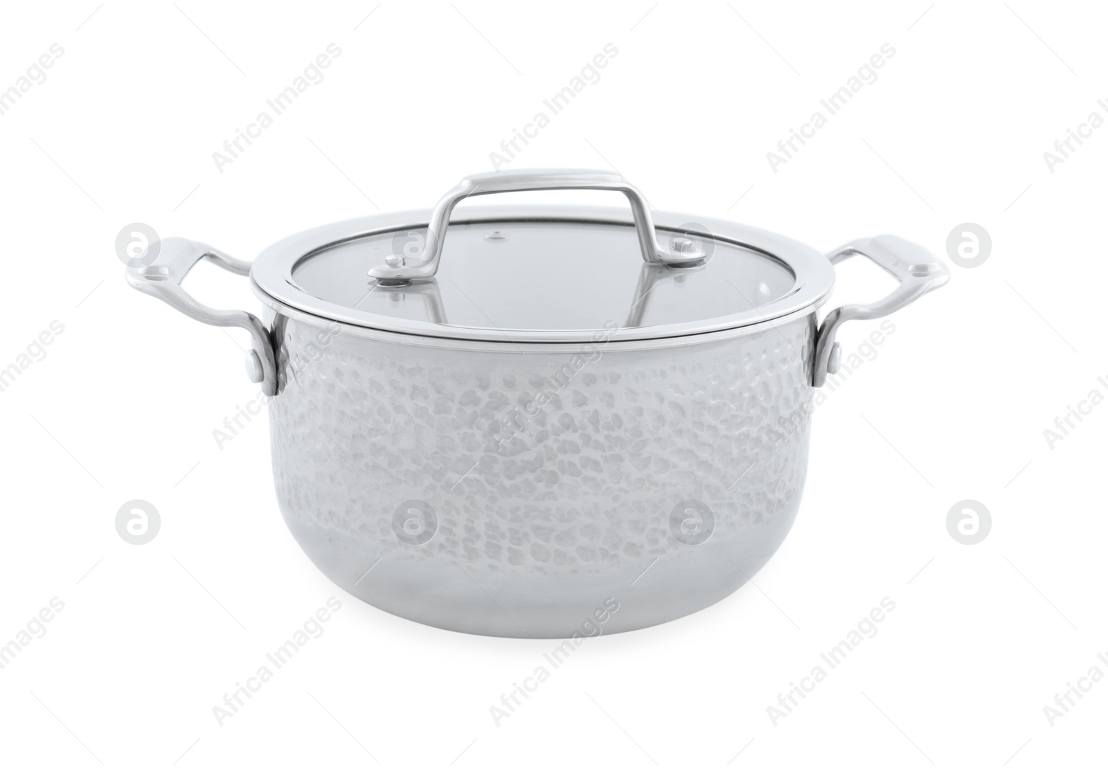 Photo of Steel pot with lid isolated on white