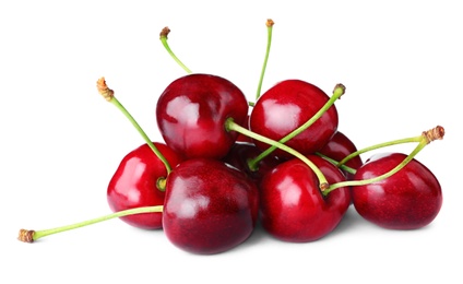 Photo of Delicious fresh ripe cherries isolated on white