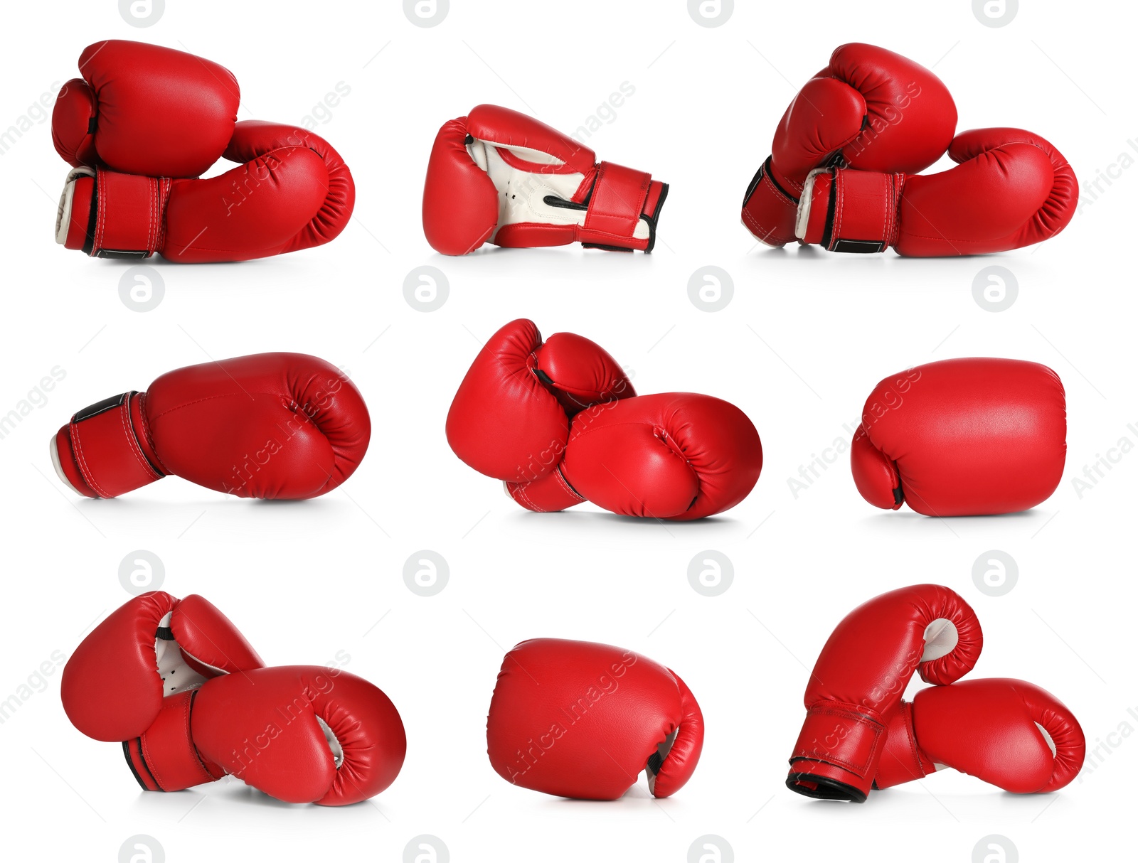 Image of Set with red boxing gloves on white background