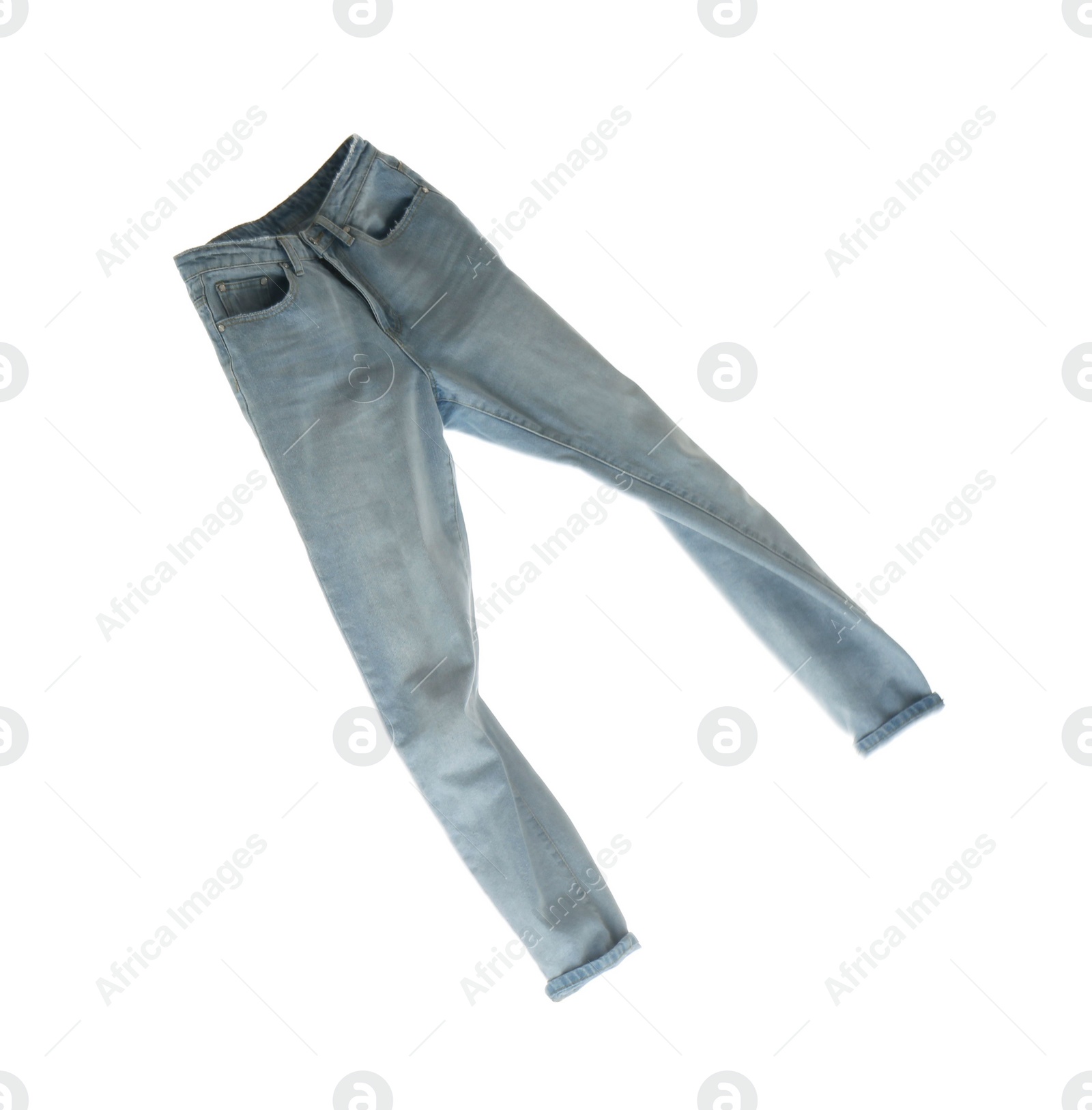 Photo of Blue jeans isolated on white. Stylish clothes