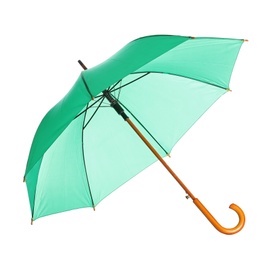 Photo of Beautiful open umbrella on white background