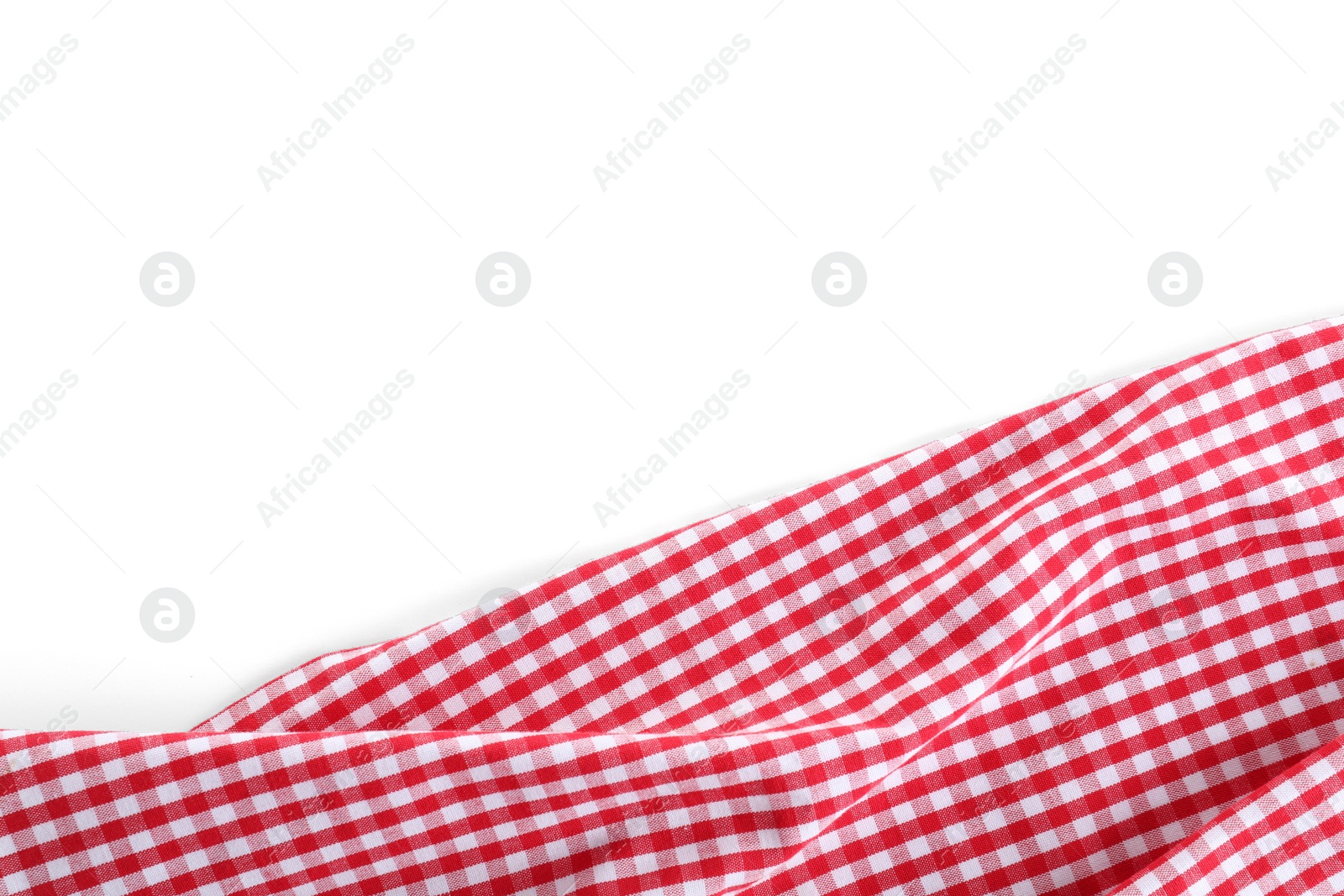 Photo of Classic red checkered tablecloth isolated on white, top view