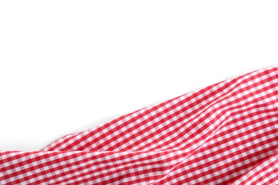 Photo of Classic red checkered tablecloth isolated on white, top view