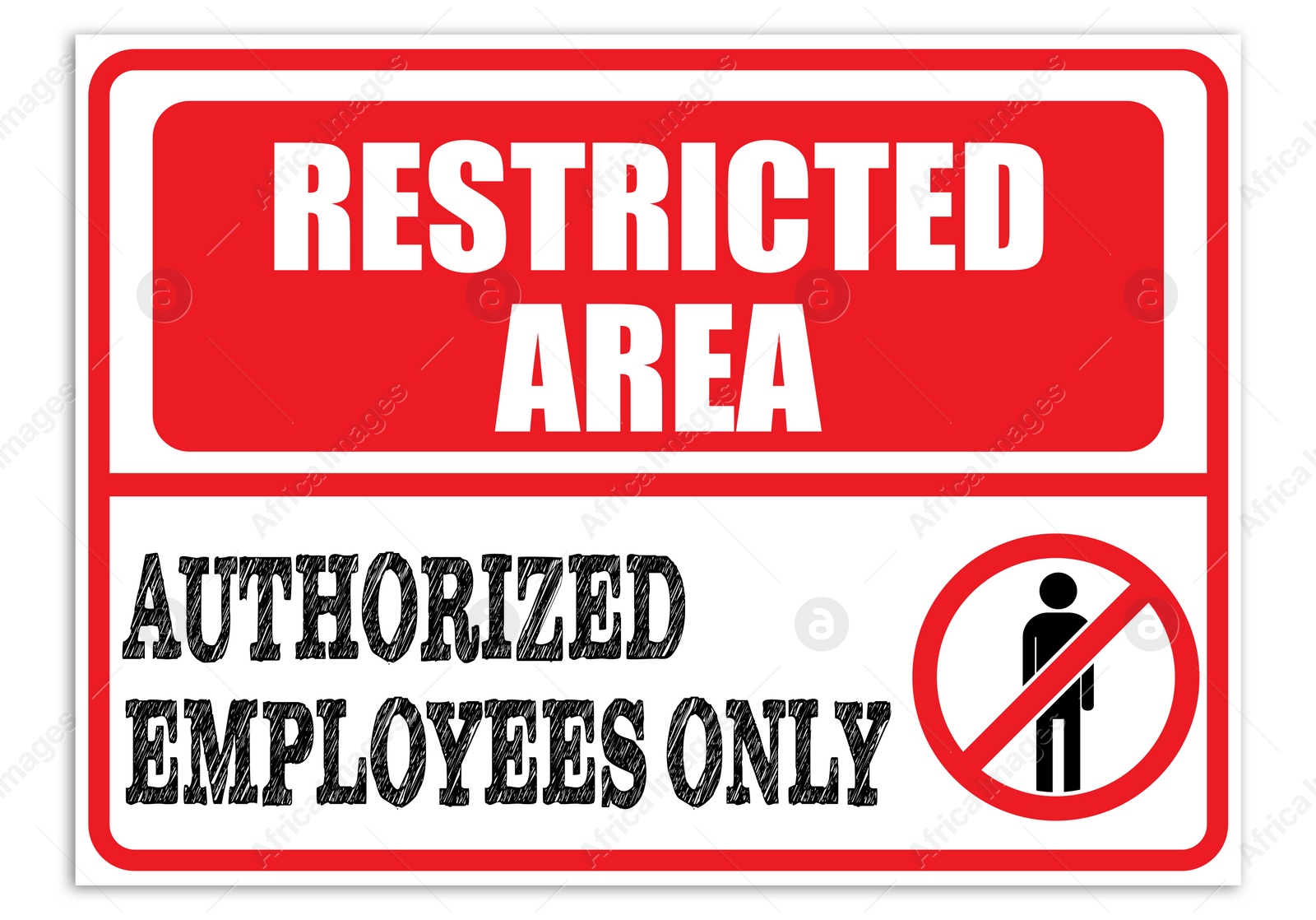 Image of Sign with text Restricted Area Authorized Employees Only on white background