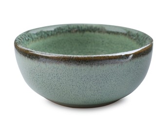 Beautiful green ceramic bowl on white background