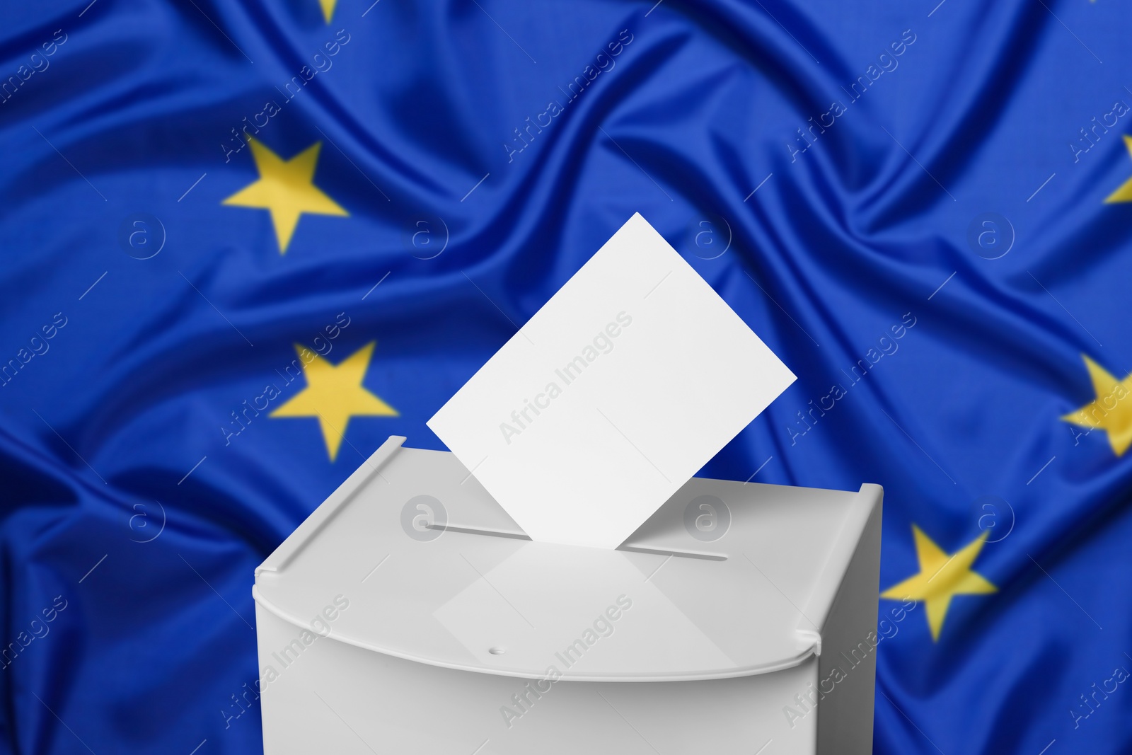 Image of Ballot box with vote against flag of Europe