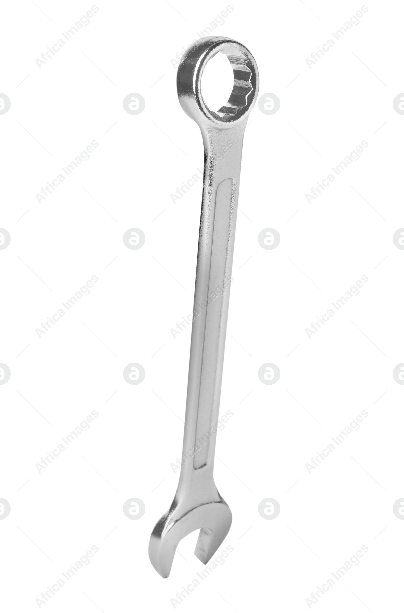Photo of New wrench isolated on white. Construction tool