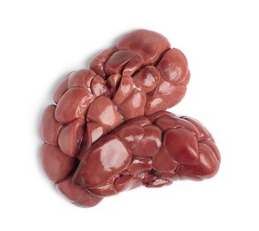 Fresh raw kidney meat on white background, top view