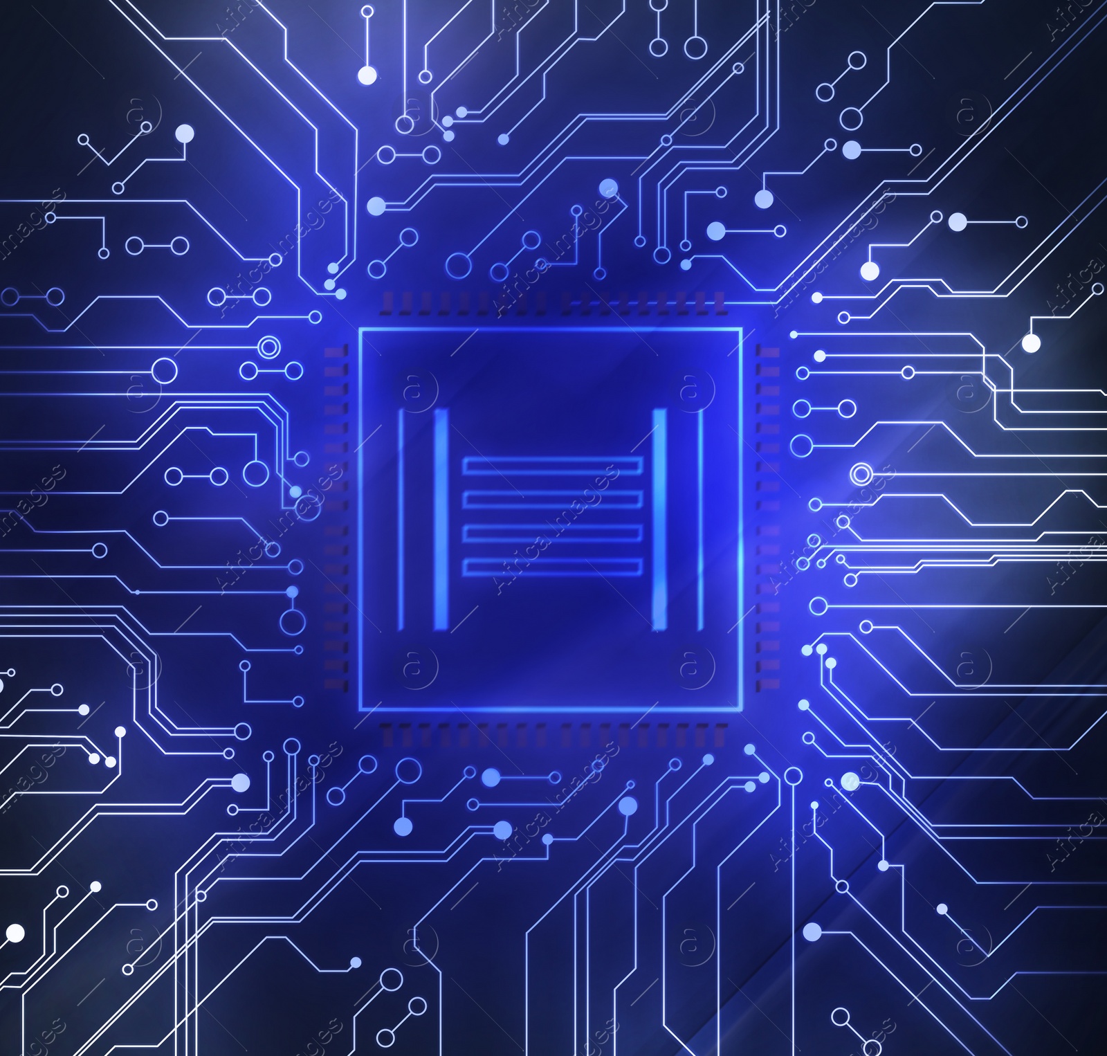 Illustration of Electronics and technology. Circuit board with chip pattern illustration