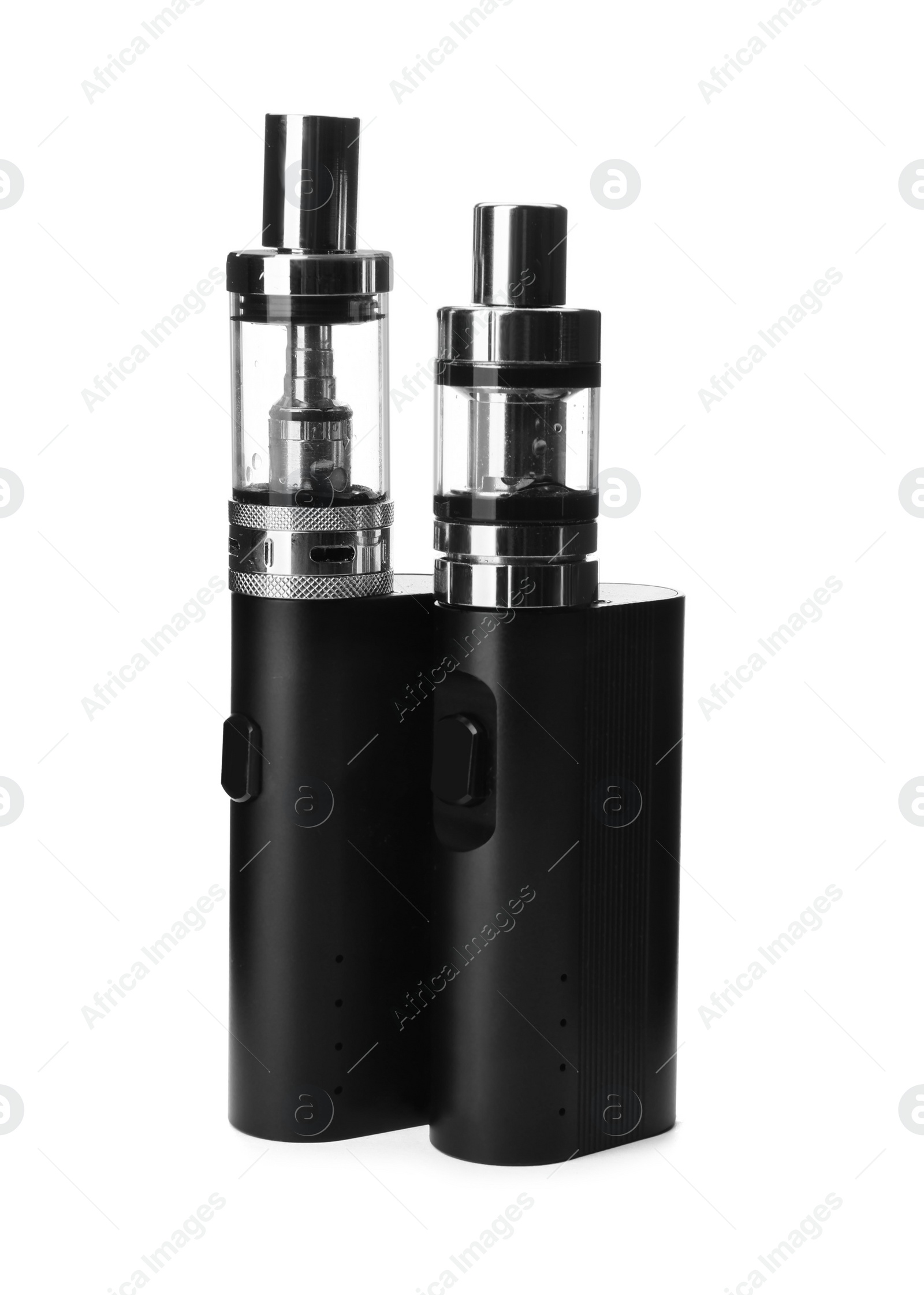 Photo of Two electronic smoking devices on white background