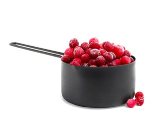 Frozen red cranberries in scoop isolated on white