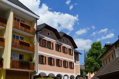 Picturesque view of town with beautiful buildings