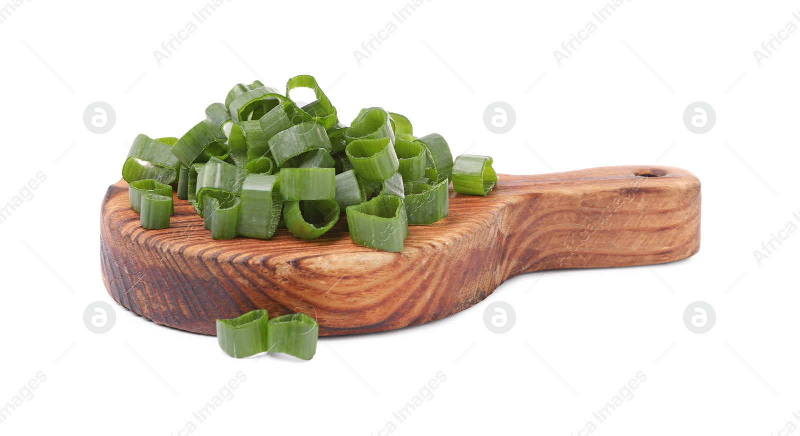 Photo of Chopped fresh green onion isolated on white