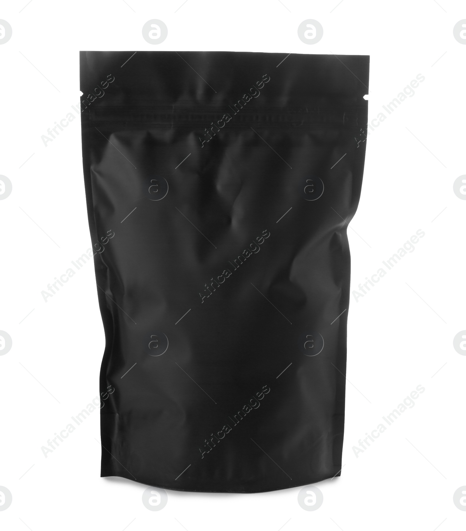 Photo of Black resealable foil package isolated on white