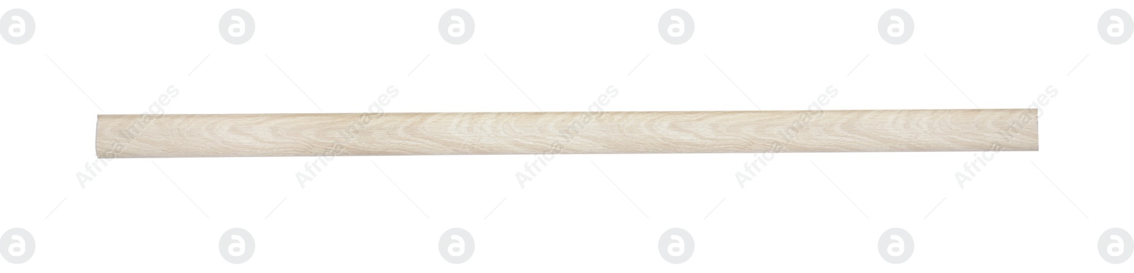 Photo of One piece of wooden baseboard isolated on white, top view