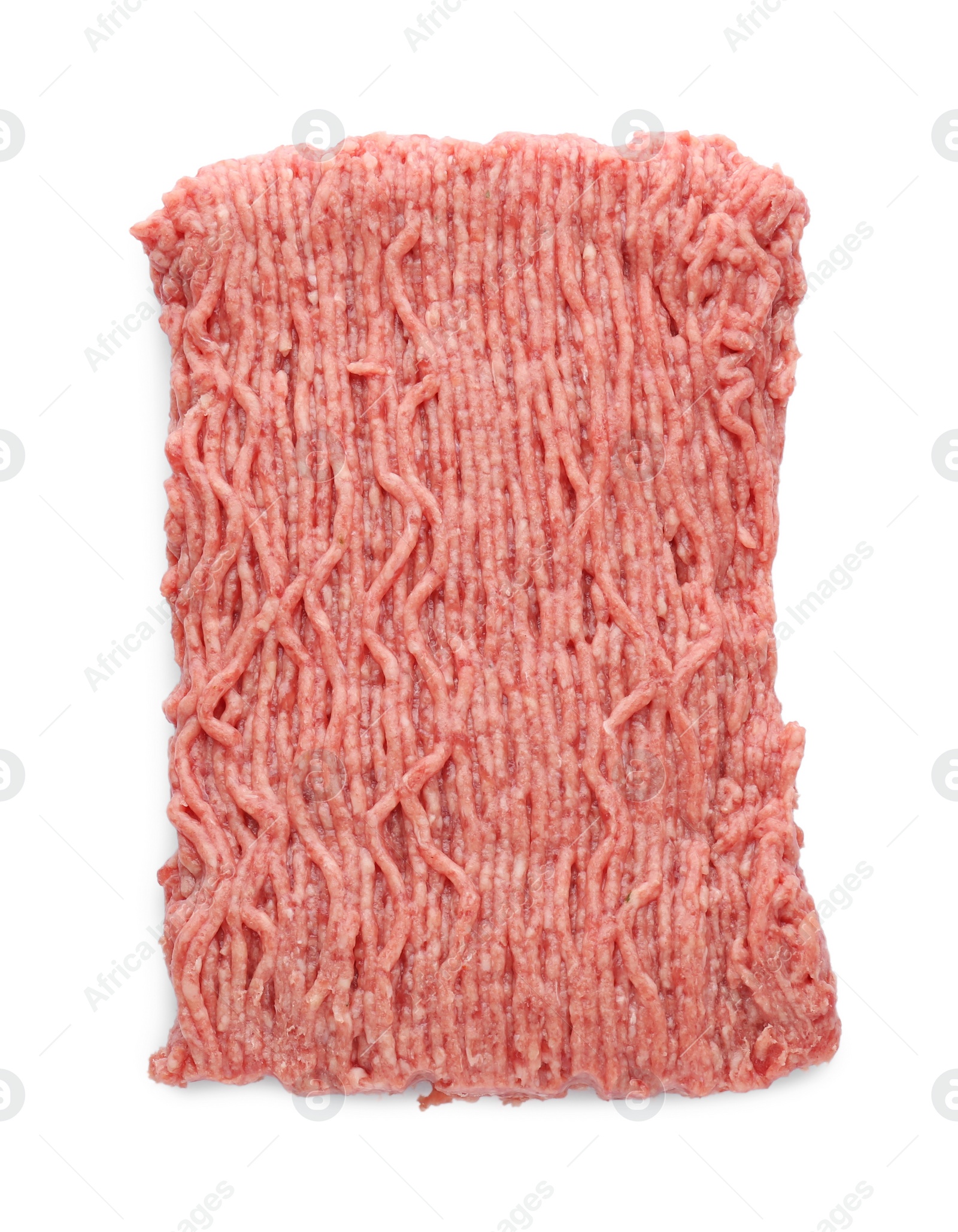 Photo of Raw fresh minced meat isolated on white, top view