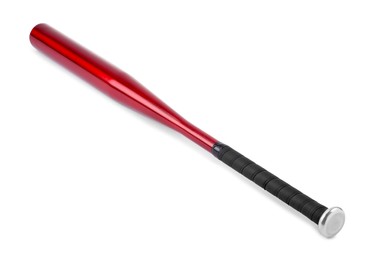 Photo of Red baseball bat isolated on white. Sports equipment