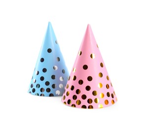 Photo of Bright handmade party hats isolated on white