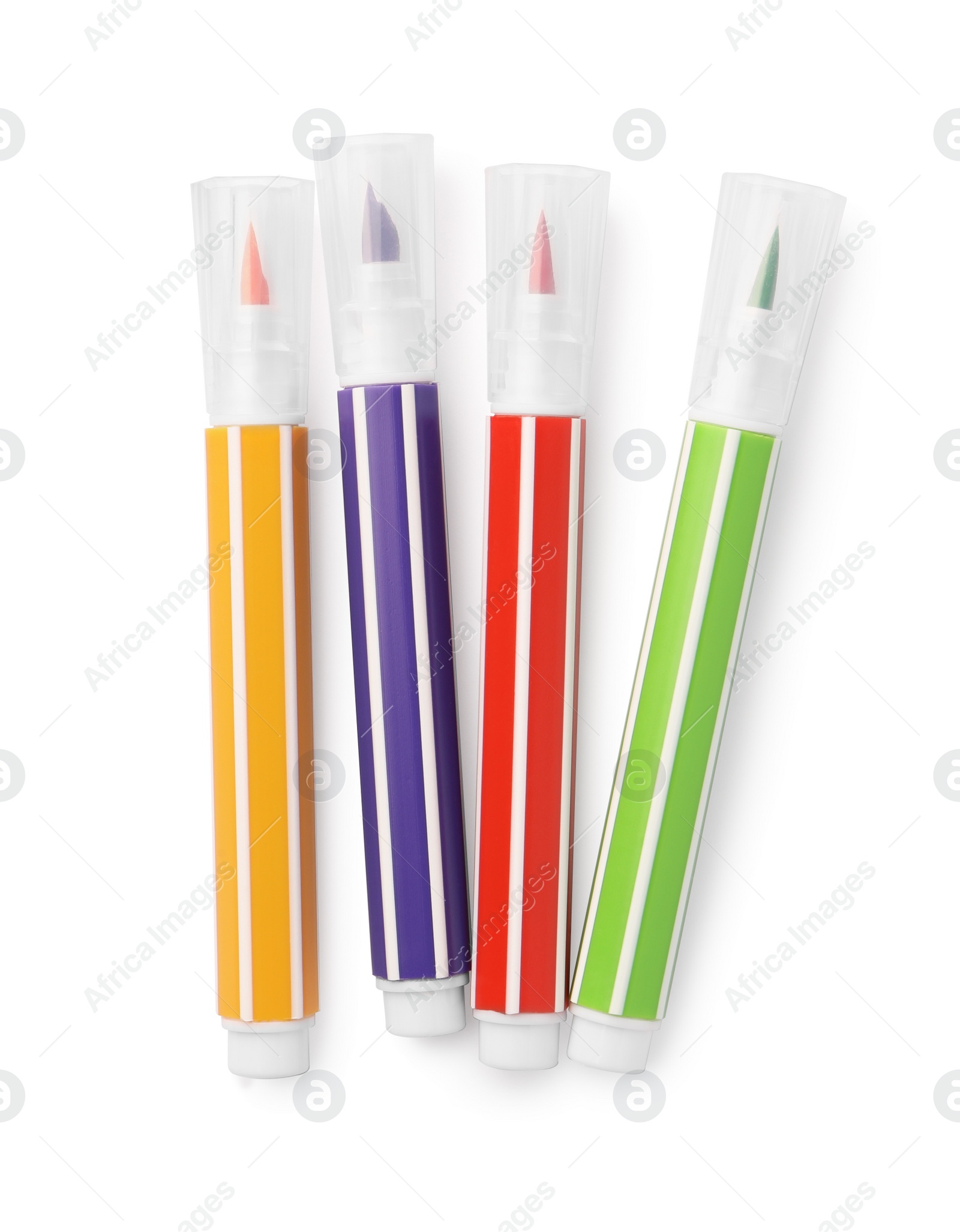 Photo of Bright markers isolated on white, top view