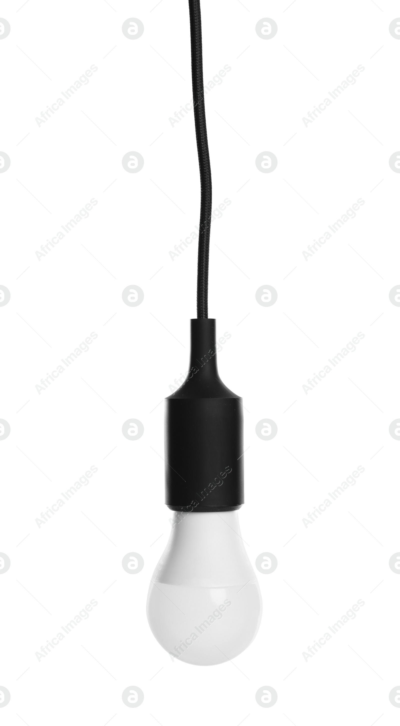 Photo of New light bulb for lamp on white background