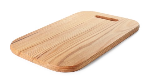 Photo of One wooden cutting board on white background